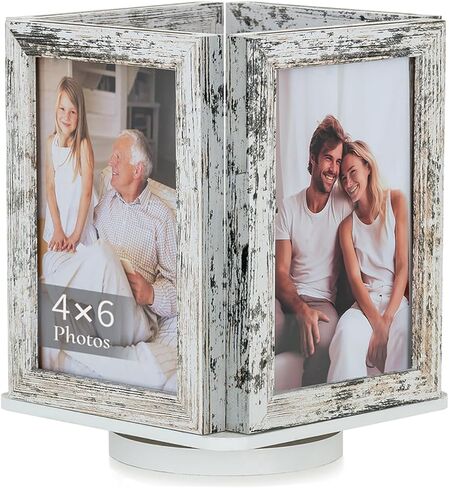 4x6 Picture Frames for Tabletop: Rotating Box Design - Wood Photo Frame 4 x 6 Standing on Desk Home Office for Couples Family, White in Saudi Arabia