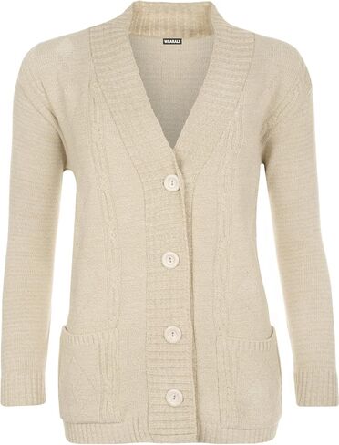 WearAll Plus Size Womens Button Long Sleeve Pocket Top Ladies Knitted Cardigan - 4-22 in Kuwait