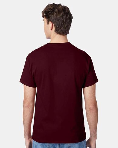 Hanes Authentic Short Sleeve T-Shirt, 100% Pre-Shrunk Cotton, Classic Fit, Tear Away Label, Maroon, 4XL in Saudi Arabia