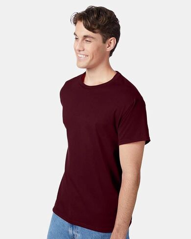 Hanes Authentic Short Sleeve T-Shirt, 100% Pre-Shrunk Cotton, Classic Fit, Tear Away Label, Maroon, 4XL in Saudi Arabia