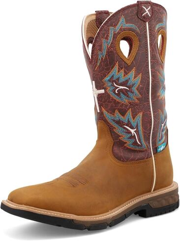 Twisted X Men's 12" Western Work Boot - Safety Alloy Toe Pull-on Boots for MenTan & Burgundy, 7.5 D in Kuwait