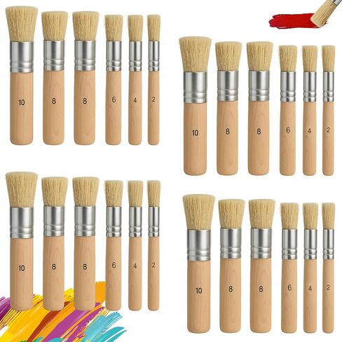 24 Pcs Wooden Stencil Brushes, Natural Bristle Template Paint Brush, Bristle Brushes Wooden Handle Painting Set for Painting Acrylic Oil Watercolor Art Stencil Project DIY Craft in Kuwait