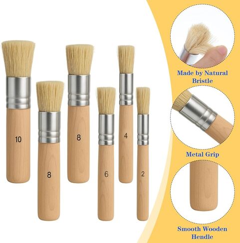24 Pcs Wooden Stencil Brushes, Natural Bristle Template Paint Brush, Bristle Brushes Wooden Handle Painting Set for Painting Acrylic Oil Watercolor Art Stencil Project DIY Craft in Kuwait