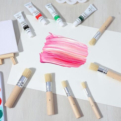 24 Pcs Wooden Stencil Brushes, Natural Bristle Template Paint Brush, Bristle Brushes Wooden Handle Painting Set for Painting Acrylic Oil Watercolor Art Stencil Project DIY Craft in Kuwait