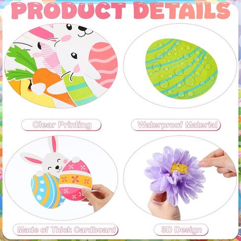 Pasimy 72 Pcs Spring Easter Bulletin Board Decorations 3D Egg Bunny Flowers Paper Cutouts Classroom Decors Egg Cited for Spring with Grass Flowers Birds Bunny for Home Nursery School Party Supplies in Saudi Arabia