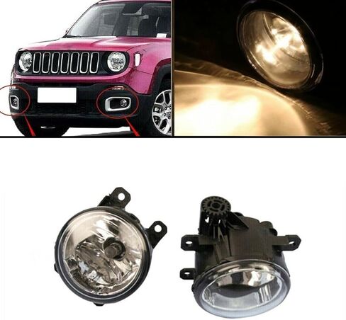 زوج مصابيح القيادة لمصابيح الضباب لزوج 2015-2018 Jeep Renegade Direct Fit مع مصابيح الهالوجين H11، متوافق مع OE 68256470AA وCH2592152، مقاوم للماء ومتين in Kuwait