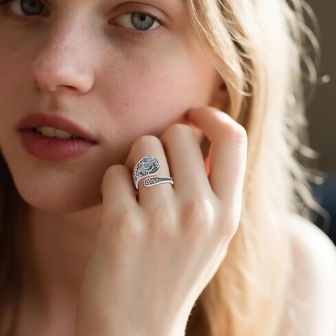 VONALA Vintage Sterling Silver Honeybee Spoon Ring with Crushed Turquoise, Symbolic Women's Jewelry, Meaningful Gift for Her, Mother's Day, Anniversary, Self-Love, Adjustable Size 6–8 in Saudi Arabia