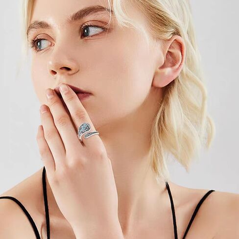 VONALA Vintage Sterling Silver Honeybee Spoon Ring with Crushed Turquoise, Symbolic Women's Jewelry, Meaningful Gift for Her, Mother's Day, Anniversary, Self-Love, Adjustable Size 6–8 in Saudi Arabia