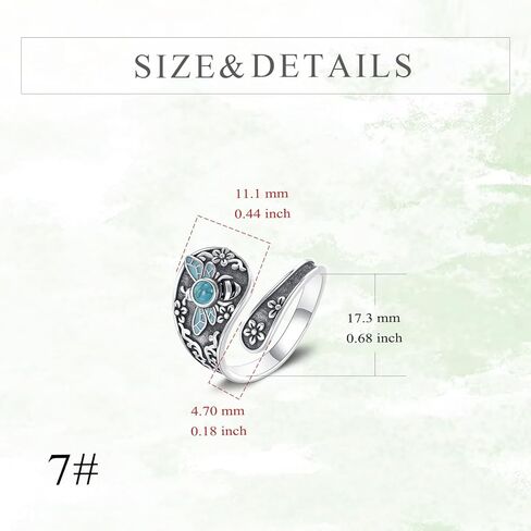 VONALA Vintage Sterling Silver Honeybee Spoon Ring with Crushed Turquoise, Symbolic Women's Jewelry, Meaningful Gift for Her, Mother's Day, Anniversary, Self-Love, Adjustable Size 6–8 in Saudi Arabia
