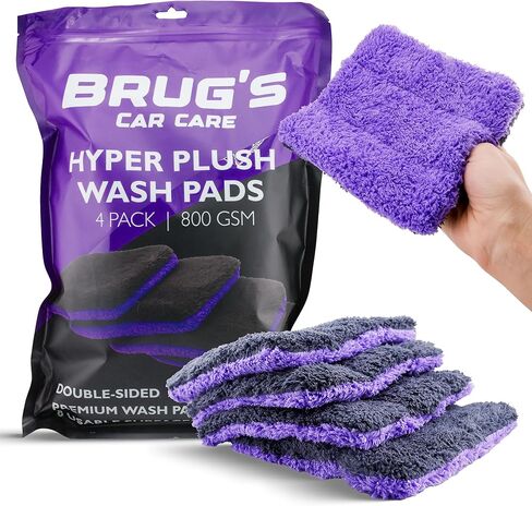 Brug’s® HyperPlush Wash Pads – 4 Pack | 800 GSM 70/30 Premium Microfiber | Scratch-Free Car Wash Pads with Grip Thumb Hole in Saudi Arabia