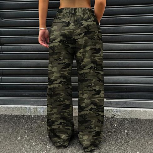 Cargo Pants for Women Drawstring Waist Casual Pants Baggy Stretchy Wide Leg Y2K Streetwear with Pockets in Saudi Arabia