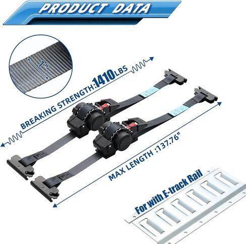 ANLULOAD E Track Retractable Ratchet Straps-Retractable Tie Down Straps-2 Packs 1In x 11.5Ft-for Boats, Jet Skis, Motorcycles, ATVs-BS:1,410lbs in Kuwait