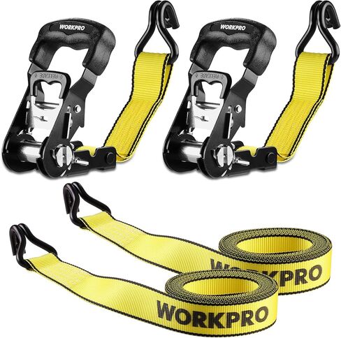 WORKPRO Ratchet Tie Down Straps, 2-Pack | 1.5" x 16' | 3300 lbs Break Strength Heavy Duty Ratchet Straps, Fits for Moving Appliances Motorcycle ATV Truck (Yellow) in Saudi Arabia