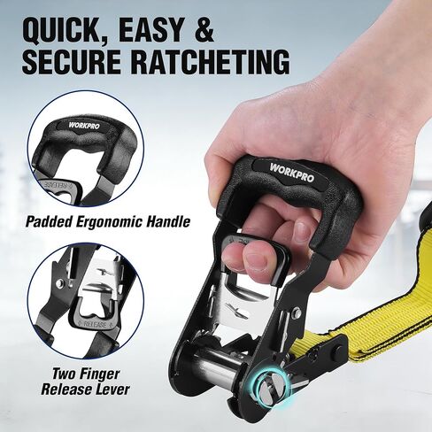 WORKPRO Ratchet Tie Down Straps, 2-Pack | 1.5" x 16' | 3300 lbs Break Strength Heavy Duty Ratchet Straps, Fits for Moving Appliances Motorcycle ATV Truck (Yellow) in Saudi Arabia
