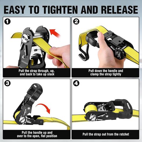 WORKPRO Ratchet Tie Down Straps, 2-Pack | 1.5" x 16' | 3300 lbs Break Strength Heavy Duty Ratchet Straps, Fits for Moving Appliances Motorcycle ATV Truck (Yellow) in Saudi Arabia