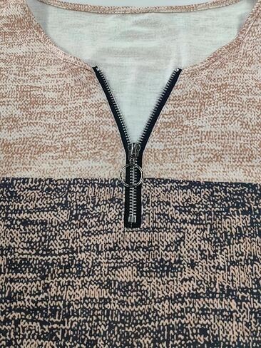 Women's Casual Long Sleeve Striped Knitted Top with Half Zipper, Autumn Fashion Pullover Sweater for Daily Wear in Saudi Arabia