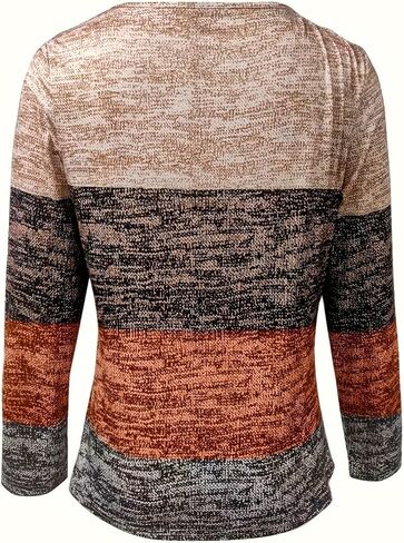 Women's Casual Long Sleeve Striped Knitted Top with Half Zipper, Autumn Fashion Pullover Sweater for Daily Wear in Saudi Arabia