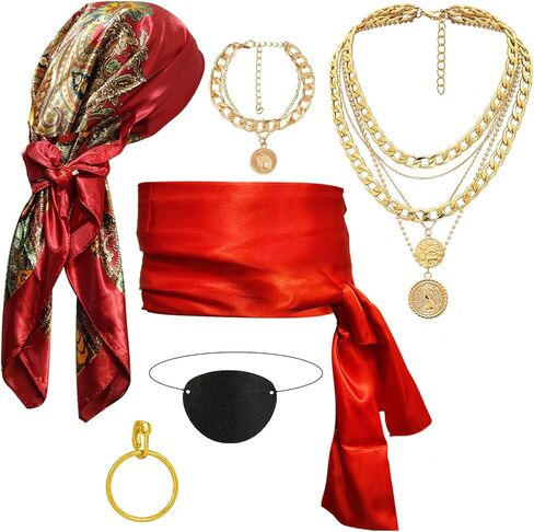 إكسسوارات أزياء القرصان النسائية للرجال وشاح رأس القرصان وحزام وإكسسوارات الفستان Renaissancef in Kuwait