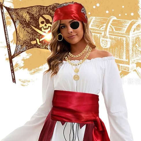 إكسسوارات أزياء القرصان النسائية للرجال وشاح رأس القرصان وحزام وإكسسوارات الفستان Renaissancef in Kuwait