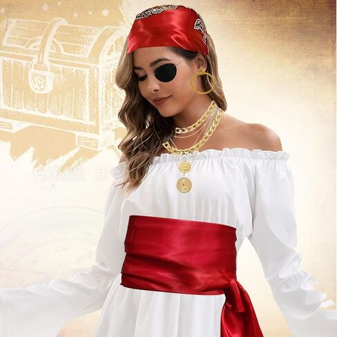 إكسسوارات أزياء القرصان النسائية للرجال وشاح رأس القرصان وحزام وإكسسوارات الفستان Renaissancef in Kuwait