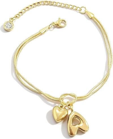 أساور أولية للمجوهرات النسائية - سوار بحروف على شكل قلب مطلي بالذهب عيار 14 قيراط، هدايا مجوهرات شخصية رائعة للنساء والزوجة والأم والابنة والأصدقاء هدايا عيد ميلاد in Kuwait