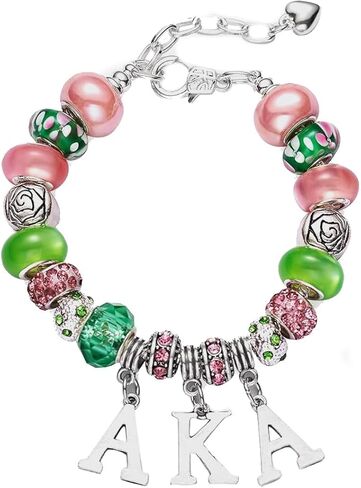 Bracelet for AKA,Pink and Green Rhinestone Greek Jewelry AKA Sorority Gifts for Women,Sorority Initiation Bracelets with AKA Charm Sisterhood Bracelet Gifts for Sisters Friends in Kuwait