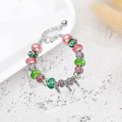 Bracelet for AKA,Pink and Green Rhinestone Greek Jewelry AKA Sorority Gifts for Women,Sorority Initiation Bracelets with AKA Charm Sisterhood Bracelet Gifts for Sisters Friends in Kuwait