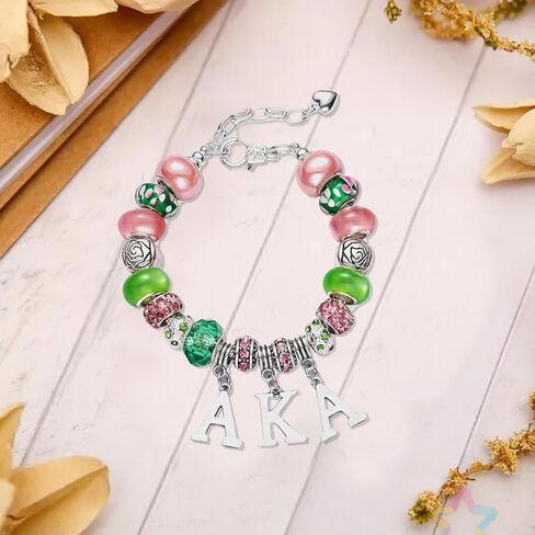Bracelet for AKA,Pink and Green Rhinestone Greek Jewelry AKA Sorority Gifts for Women,Sorority Initiation Bracelets with AKA Charm Sisterhood Bracelet Gifts for Sisters Friends in Kuwait