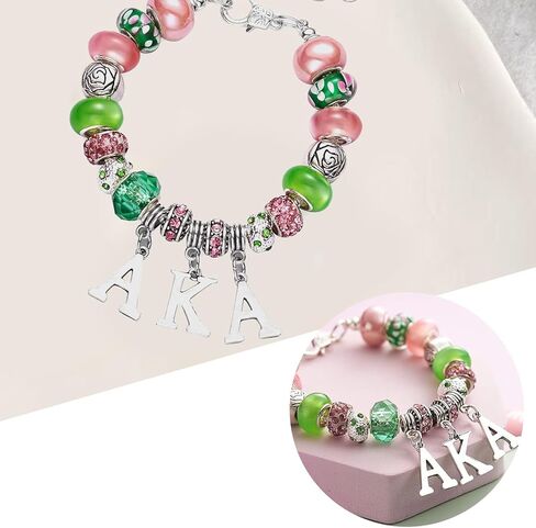 Bracelet for AKA,Pink and Green Rhinestone Greek Jewelry AKA Sorority Gifts for Women,Sorority Initiation Bracelets with AKA Charm Sisterhood Bracelet Gifts for Sisters Friends in Kuwait