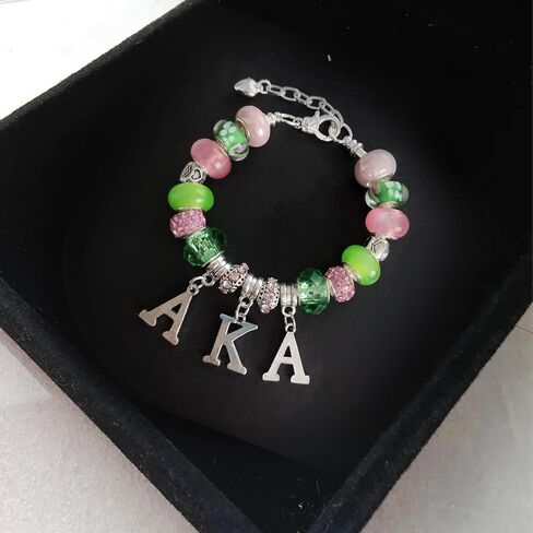 Bracelet for AKA,Pink and Green Rhinestone Greek Jewelry AKA Sorority Gifts for Women,Sorority Initiation Bracelets with AKA Charm Sisterhood Bracelet Gifts for Sisters Friends in Kuwait