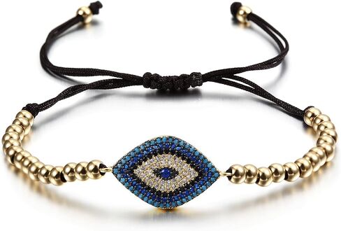 CIUNOFOR 14K Gold Filled Evil Eye Chain Bracelet, Adjustable White Bracelet for Women in Saudi Arabia