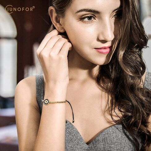 CIUNOFOR 14K Gold Filled Evil Eye Chain Bracelet, Adjustable White Bracelet for Women in Saudi Arabia