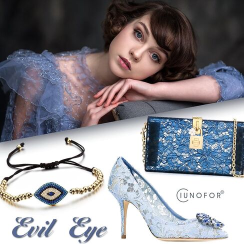 CIUNOFOR 14K Gold Filled Evil Eye Chain Bracelet, Adjustable White Bracelet for Women in Saudi Arabia