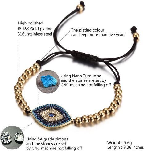 CIUNOFOR 14K Gold Filled Evil Eye Chain Bracelet, Adjustable White Bracelet for Women in Saudi Arabia