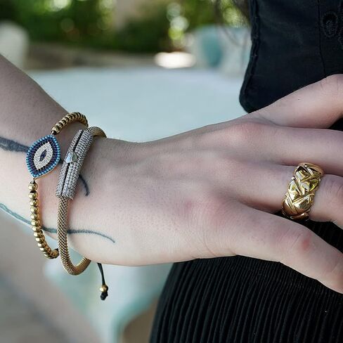 CIUNOFOR 14K Gold Filled Evil Eye Chain Bracelet, Adjustable White Bracelet for Women in Saudi Arabia