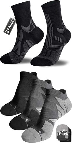 جوارب جري رياضية Coolmax للكبار مع وسادة بدون خياطة عند أصابع القدم، بدون عرض وطول ربع أسود ورمادي X-Large in Kuwait