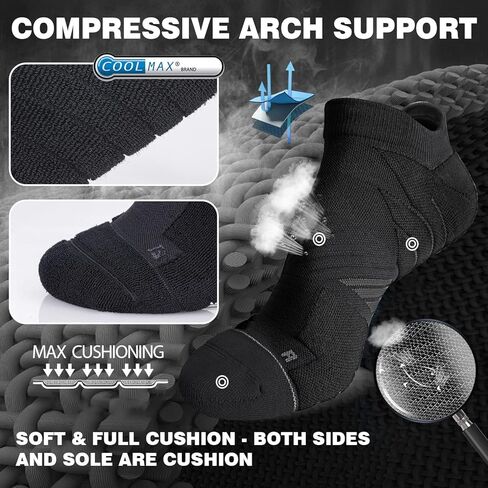 جوارب جري رياضية Coolmax للكبار مع وسادة بدون خياطة عند أصابع القدم، بدون عرض وطول ربع أسود ورمادي X-Large in Kuwait