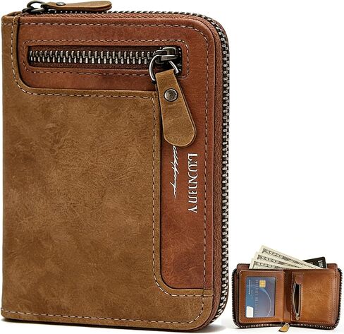 Men's Zipper Short Leather Wallet, Rich Reddish Brown Leather (Reddish Brown) in Saudi Arabia