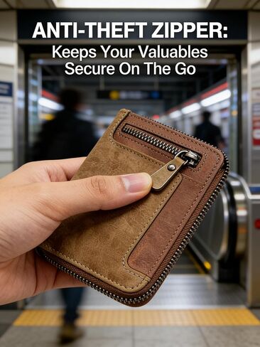 Men's Zipper Short Leather Wallet, Rich Reddish Brown Leather (Reddish Brown) in Saudi Arabia