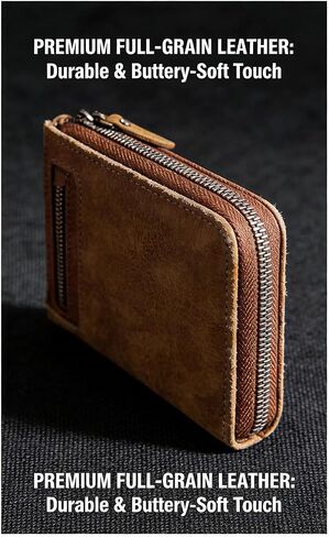 Men's Zipper Short Leather Wallet, Rich Reddish Brown Leather (Reddish Brown) in Saudi Arabia