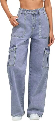 Womens Plus Size Wide Leg Jeans Women Plus Size Stretch Straight Leg Jean for Women High Waisted Baggy Jeans Cargo in Kuwait