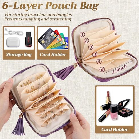 Hsei 5 Pack Small Travel Jewelry Case Bulk Small Jewelry Organizer for Women 6-layer Velvet Zipper Pouch Bag Bridesmaid Gifts for Bangles Link Bracelets Storage Protect in Kuwait