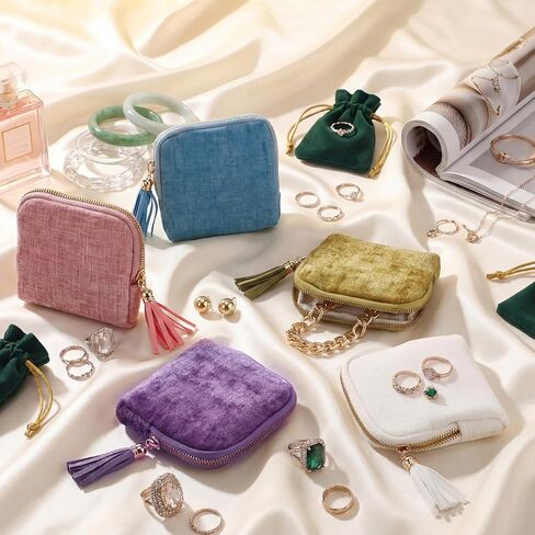 Hsei 5 Pack Small Travel Jewelry Case Bulk Small Jewelry Organizer for Women 6-layer Velvet Zipper Pouch Bag Bridesmaid Gifts for Bangles Link Bracelets Storage Protect in Kuwait