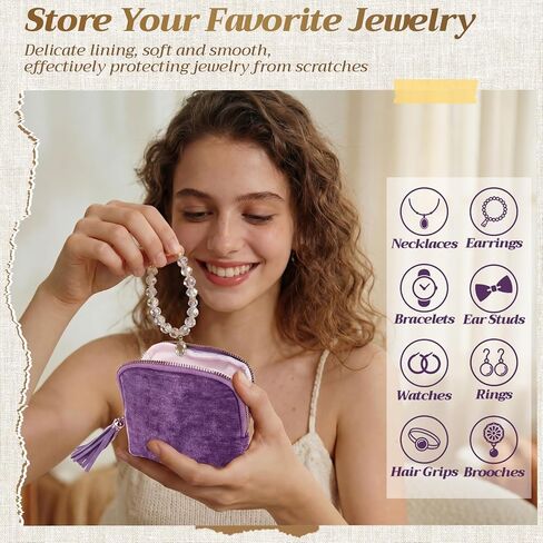 Hsei 5 Pack Small Travel Jewelry Case Bulk Small Jewelry Organizer for Women 6-layer Velvet Zipper Pouch Bag Bridesmaid Gifts for Bangles Link Bracelets Storage Protect in Kuwait