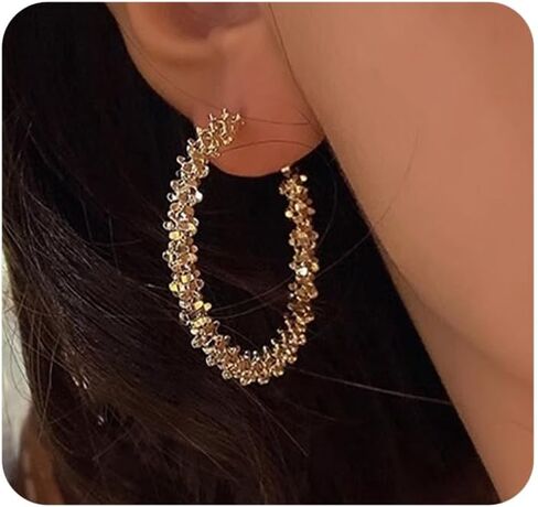 Sparkly Large Hoop Earrings for Women Big Rhinestone Loop Earring Chunky Gold Statement Hoops Earrings Trendy Prom Party Jewelry Accessories in Saudi Arabia