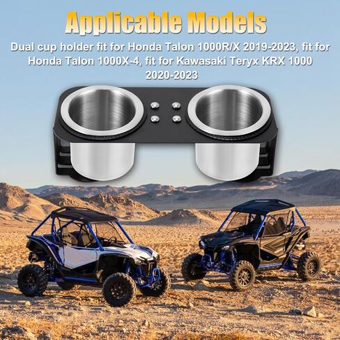 Grab Bar Dual Cup Holder for Honda Talon 1000R/X 2019-2023/1000X-4, with Two Stainless Steel Cups for Kawasaki Teryx KRX 1000 2020-2023, for Polaris RZR XP 1000/XP Turbo/800/900 2008-2023 in Kuwait