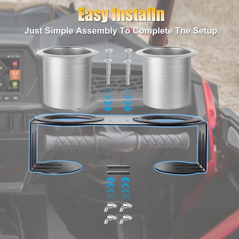 Grab Bar Dual Cup Holder for Honda Talon 1000R/X 2019-2023/1000X-4, with Two Stainless Steel Cups for Kawasaki Teryx KRX 1000 2020-2023, for Polaris RZR XP 1000/XP Turbo/800/900 2008-2023 in Kuwait