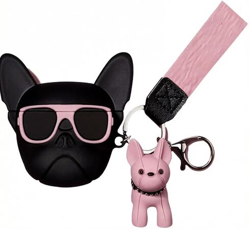 Cool Silicone Hiphop Bulldog Headphone Case Compatible with Airpods Pro Headphones Funny Cover with Bull Dog Keychain for Boys Girls Teenager Best Gift in Kuwait