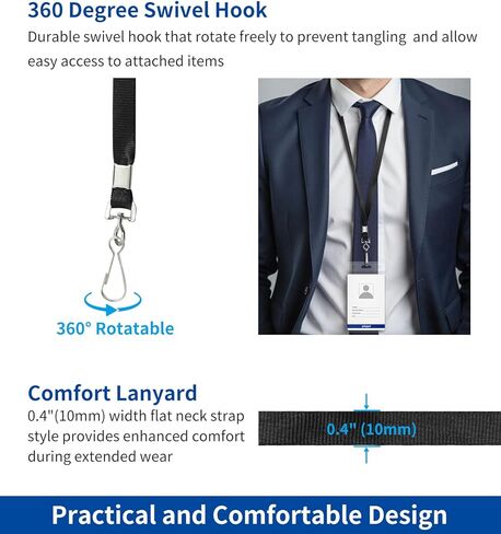 100 Pack Black Lanyard with Swivel Hook, Bulk Flat Neck Lanyards for ID Badges Holder and Keys in Kuwait