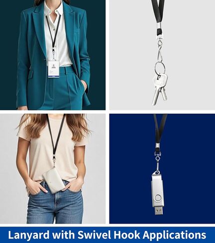 100 Pack Black Lanyard with Swivel Hook, Bulk Flat Neck Lanyards for ID Badges Holder and Keys in Kuwait